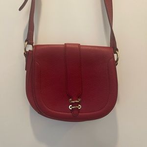 BANANA REPUBLIC Red Leather Saddle Bag. Tan interior Gold tone hardware